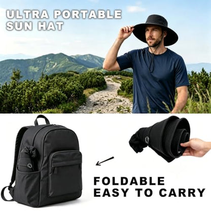 Fishing Sun Hat for Men UPF 50+ Wide Brim Boonie Hats for Summer - color: Black