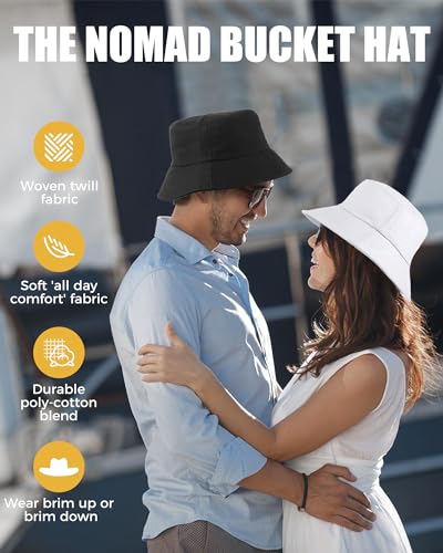 BFONS Cotton Bucket Hat Unisex for Women Men Summer Sun Beach Hat, Denim Packable Fisherman Cap for Casual Sports Trips - color: White, size: Large