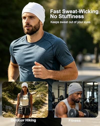 3-Pack 100% Cotton Skull Cap for Men Women Helmet Liner Caps - color: 3pcs-white,purple,beige