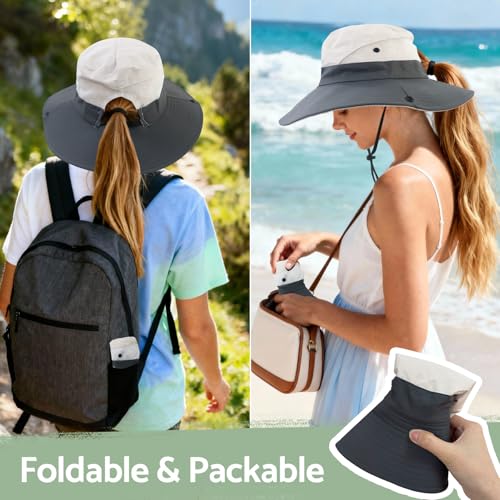NPQQUAN Ponytail Sun Hats for Women UPF 50+ Wide Visor UV Protection Hat - color: Pure Skyblue(ponytail Hole)