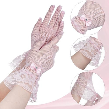 Fascinators Hats with Lace Gloves for Women Headband for Tea Party Wedding - color: Pink