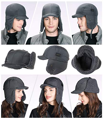 Oversized XL/XXL Waterproof Aviator Cap Faux Fur Earflap Mask Winter Trapper Hat Cold Weather - color: Grey(mask), size: X-Large