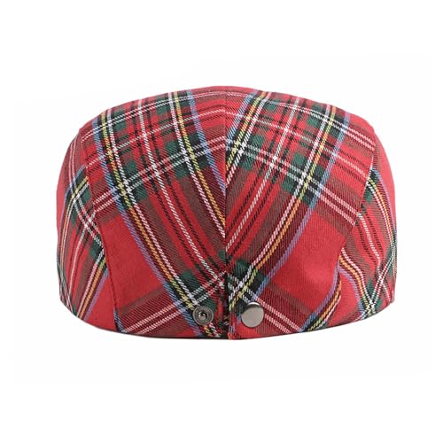 Men's Breathable Flat Plaid Ivy Newsboy Cabbie Gatsby Golf Driving Hat Cap - color: 666red