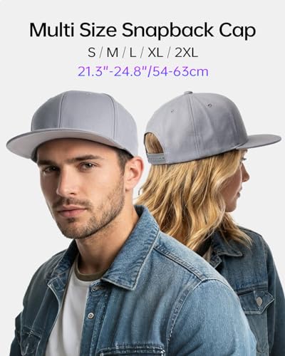 Zylioo XL 2XL Snapback Hat, Large Flat Bill Baseball Cap for Men Women - color: Gray, size: Large