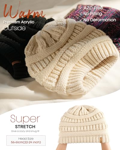 FURTALK Womens Satin Lined Knit Beanie Slouchy Winter Hat Soft Warm Cap - color: Beige