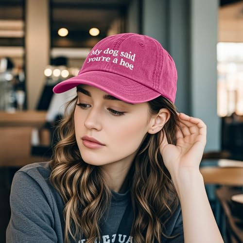 Dog Lover Embroidery Adjustable Classic Washed Distressed Baseball Cap, Dog Lover Cap Gifts for Owner - color: Rose Red