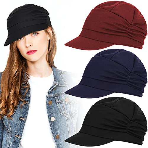 Geyoga 3 Pcs Newsboy Hats for Women with Brim
