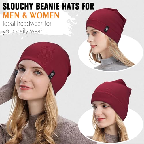YANIKY Slouchy Beanie for Women, Mens Soft Cotton Beanie Hat, Double Layer Windproof Skull Cap for All Seasons - color: Red