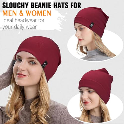 YANIKY Slouchy Beanie for Women, Mens Soft Cotton Beanie Hat, Double Layer Windproof Skull Cap for All Seasons - color: Red