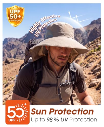 Home Prefer Outdoor UPF50+ Sun Hat Wide Brim Mesh Fishing Hat with Neck Flap - color: Khaki