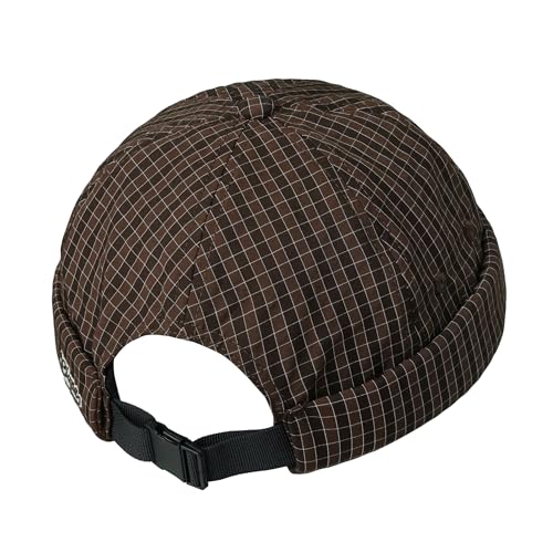 Croogo Checked Brimless Hat Lightweight Quick Dry Docker Cap for Men - color: Brown