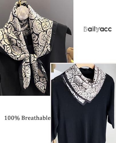 Dailyacc Hair Bandanas Scarf For Women Lightweight Fashion Neck Silk Satin Head Scarves For Sleeping Handbags Scarf - color: 28-black Peony/27.5*27.5in