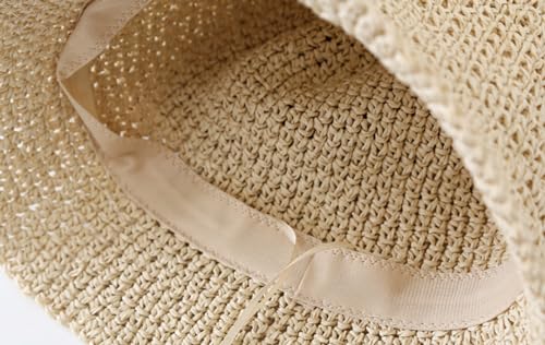 Women's Straw Bucket Hat Summer Mesh Woven Sun Beach Hat Foldable Fisherman Caps Hats - color: Khaki