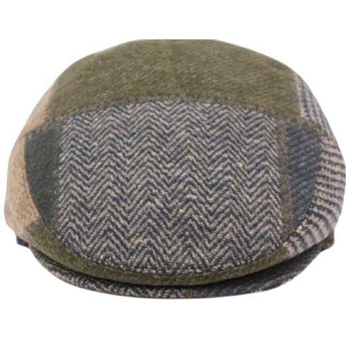 EPOCH Men's Herringbone Wool Tweed Newsboy Ivy Cabbie Driving Cap - color: Iiv2761navy Patch, size: Large