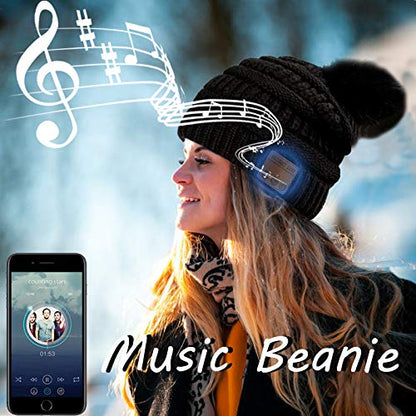 Wireless Music Beanie Women Beanie Girls Hat Over Ear Headset Sports Stereo Headphone with Microphone Speaker Womens Beanie - color: Dim Black