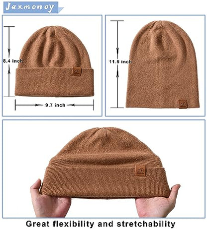 jaxmonoy Slouchy Knit Beanies Winter Hats for Women Men Soft Warm Reversible Slouch Cuffed Skull Knitted Beanie Cap - color: Coffee