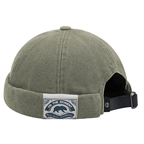 Clakllie Retro Docker Hat for Women Men Cotton No Brim Hat Adjustable Brimless Cap Worker Sailor Cap No Visor Beanie Hat - color: Green-ct36