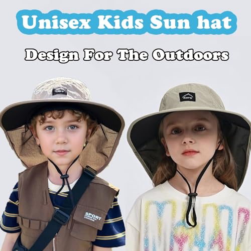 ZOORON Kids Sun Hat with Neck Flap UPF 50+ Beach Hats for Baby Boys Girls - color: Khaki