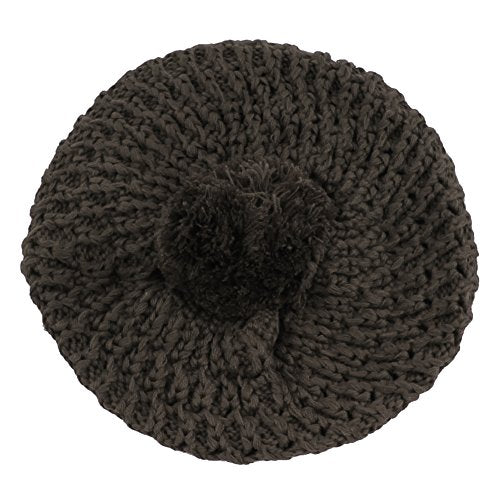 Morehats Thick Crochet Knit Pom Pom Beret Winter Ski Hat - color: Charcoal