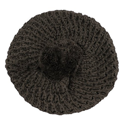 Morehats Thick Crochet Knit Pom Pom Beret Winter Ski Hat - color: Charcoal
