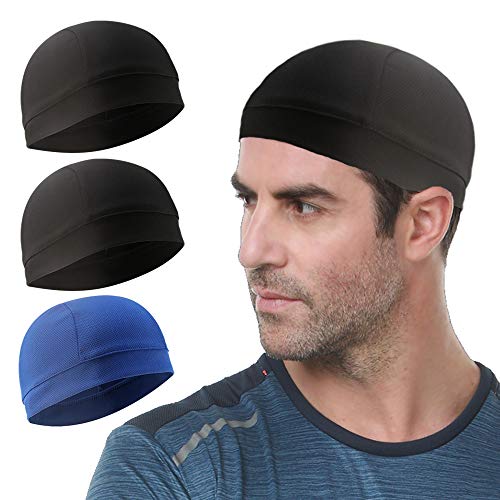3 Pack Cooling Skull Cap Helmet Liner Sweat Wicking Breathable Hat for Men - color: 2black,royal