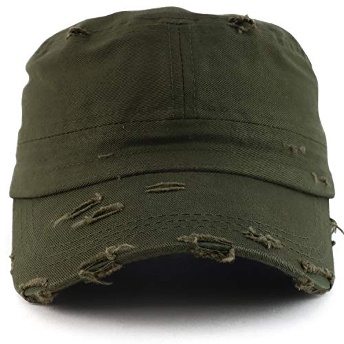Armycrew Military Cadet Style Flat Top Distressed Vintage Cap - color: Olive