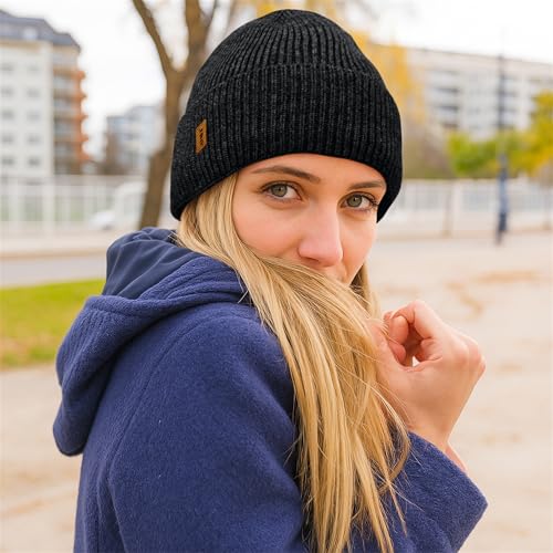 ATNKE Beanie for Men Women, Soft Warm Fleece Lined Winter Ski Beanies Hat Unisex Thick Stocking Knit Cuffed Skull Cap - color: #Dark Gray
