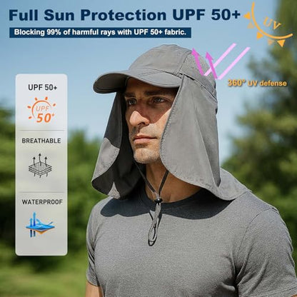 Surblue Baseball Sun Cap with Removable Neck Flap and Face Mask UPF 50+ - color: A-light Grey, size: Small
