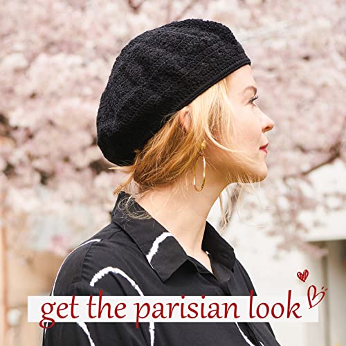 CHARM Womens Mens French Beret Hat - Hand Knit 100% Cotton Crochet Caps Girl Scouts-Bohemian Style Summer Beanie - color: Pink Beige