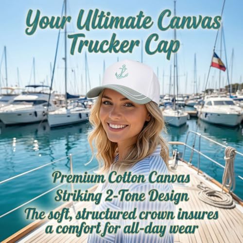 D&Y Retro 2-Tone Canvas Baseball Cap for Women - Funny Embroidered Distressed Snapback, Adjustable Cotton Dad Hat - color: Anchor-blue