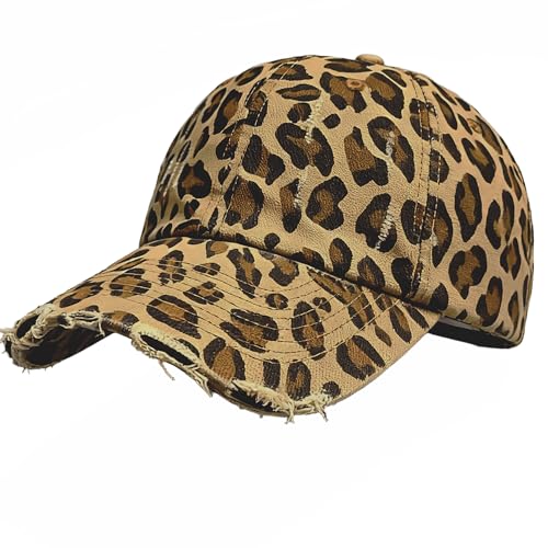 Baseball Hats for Women Men Adjustable Leopard Print Dad Trucker Hat Cotton Sun Protection Caps Sports Golf Medium - color: Camel-scratch Brim