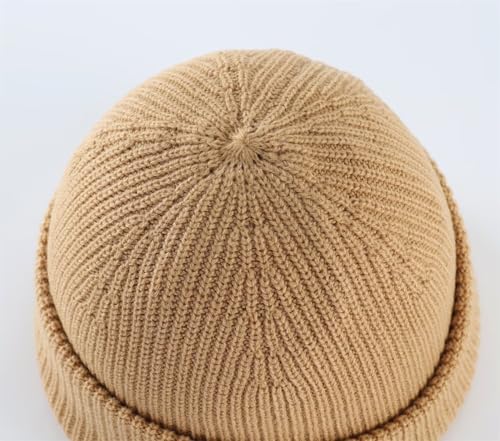 Connectyle Short Fisherman Beanie for Men Women Warm Winter Hats Knit Cuffed Beanies Skull Cap Acrylic Watch Hat - color: Khaki