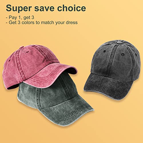 MEINICY 3 Packs Washed-Cotton Plain Baseball Cap, Adjustable Dad Hat - color: Black+burgundy+od Green