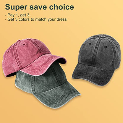 MEINICY 3 Packs Washed-Cotton Plain Baseball Cap, Adjustable Dad Hat - color: Black+burgundy+od Green