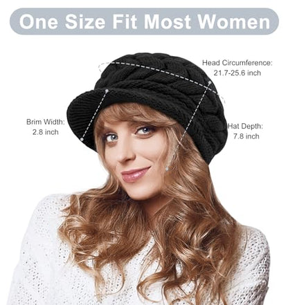 YSense 2 Pack Womens Winter Hats Warm Knit Beanie with Visor - color: Black Light Grey