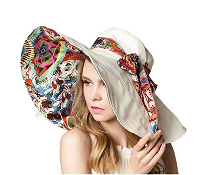 iHomey Packable Shapeable Extra Large Brim Floppy Sun Hat Reversible UPF 50+ Beach Sun Bucket Hat - color: A-beige