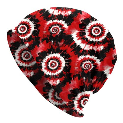 Slouchy Beanie Hat Skull Cap Chemo Headwear Baggy Hats for Men Women Running Cycling - color: Black Red Tie Dye