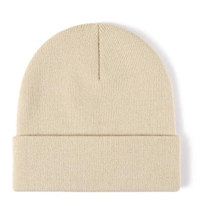 Rosoz Beanie for Men Women Cuffed Knit Hat Winter Beanies Skull Cap Unisex - color: Beige