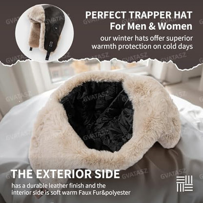 Leather Trapper Hat Winter Trooper Hats for Men Faux Fur Hat Aviator Russian Ushanka Hats with Earflaps Skiing Hat - color: Mg-lfmyypyb30-black