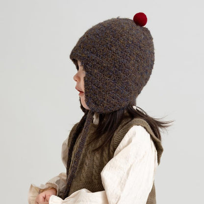 PENINSULA LOVE Toddler Kids Peruvian Beanie Hat Winter Earflap Knitted Beanie Slouchy Ski Snow Hat for Boys Girls 2-6 Years - color: Dark Brown
