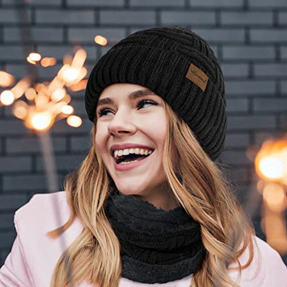 Loritta 3-Pieces Winter Hats for Women Warm Scarf Touchscreen Gloves - color: Black