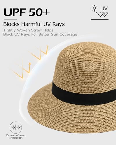 Zylioo 2XL XL L Women’s Straw Sun Hat, Wide Brim Beach Hat UPF 50+, M S Floppy Summer Hat, Vacation Travel Outdoor - color: Floppy Brim-khaki-a