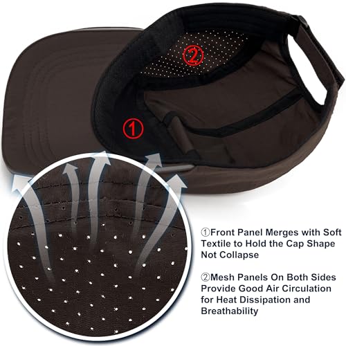 Lightweight Running Hat Breathable Mesh Cap Reflective Brim - color: Brown, size: One Size