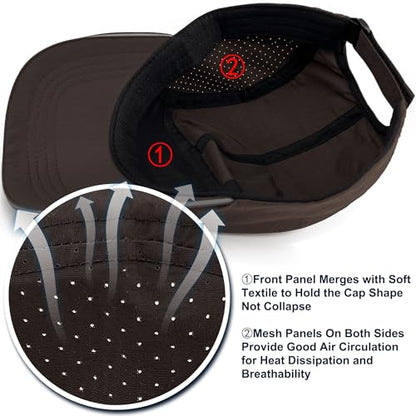 Lightweight Running Hat Breathable Mesh Cap Reflective Brim - color: Brown, size: One Size