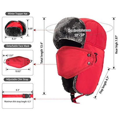 mysuntown Winter Hats for Women Men Trapper Ushanka Hat with Ear Flaps - color: Red