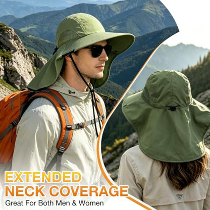 Solaris Small‑Head‑Fit Sun Hat with Neck Flap for Men & Women - color: #1 Green, size: One Size