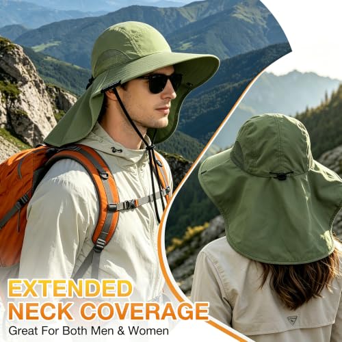 Solaris Small‑Head‑Fit Sun Hat with Neck Flap for Men & Women - color: #1 Green, size: One Size