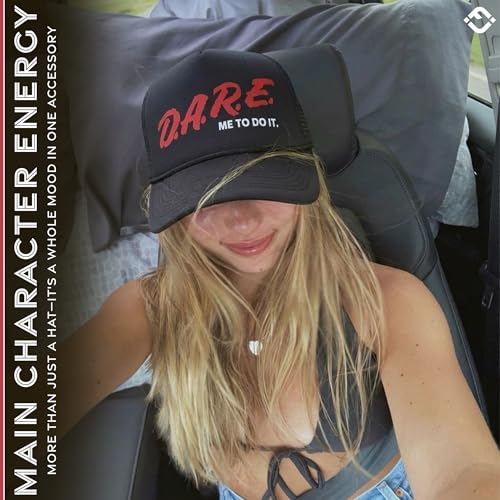 Funky Junque Premium Mesh Snapback Trucker Hat - Stylish Comfort for All - Patriotic, Humor & More - color: D.a.r.e - Black