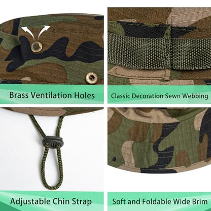 Rosoz Sun Hats for Men Women Bucket Hat UPF Protection Wide Brim Boonie Hat - color: 1pack-jungle Camo