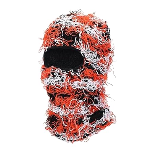 yolrdiw 2 Pieces Winter Distressed Balaclava Knitted Ski Full Face Mask for Women Men - color: Camo Orange